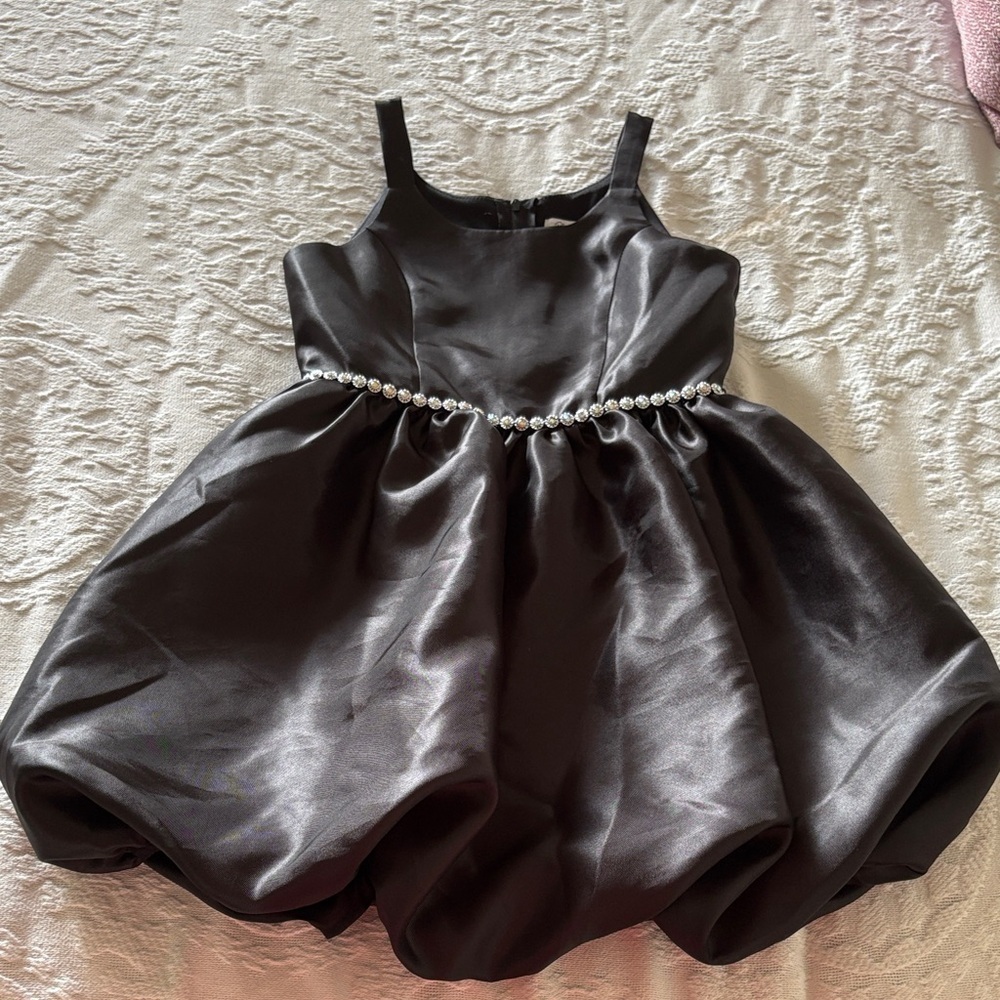 Elegant Black Satin Dress with Diamond Accents By Speechless Gently Loved M 7/8